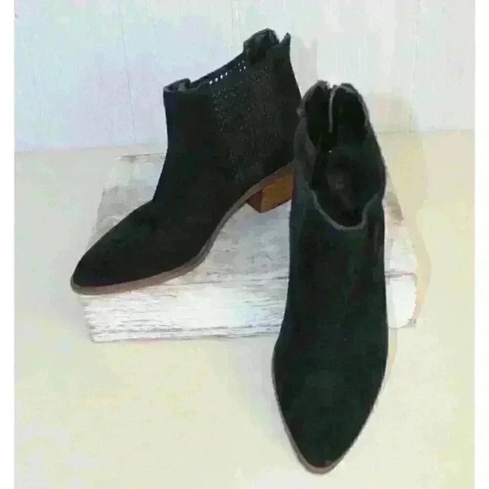 Cole Haan Grand 360 Black Leather Zippered Wood Heel Womens Ankle Boots Size 6.5